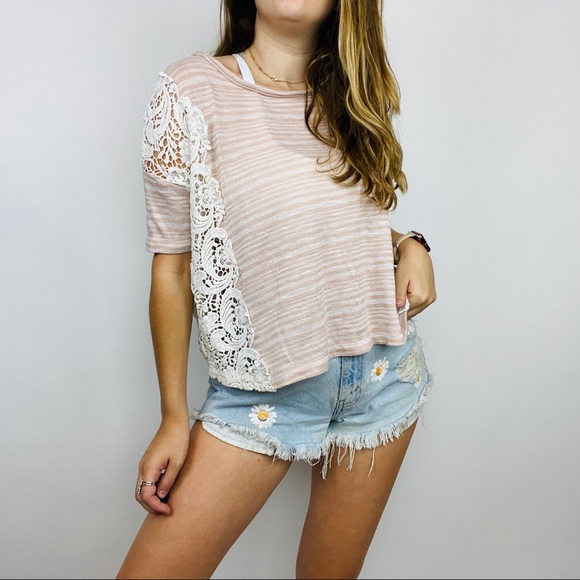 Free people striped crochet knit semi crop top - Picture 3 of 5